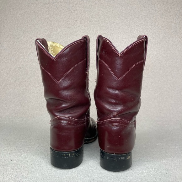 Justin Western Leather Cowboy Roper Boots-Kids 1-Oxblood/Maroon/Burgundy-Classic - Picture 3 of 11